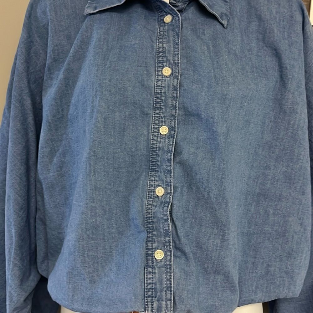 Banana Republic Blue Chambray Lined Bubble Sleeve Button Down Shirt- Small - Picture 2 of 12
